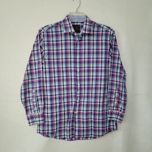 Tattersall London Shirt Men 16.5x32-33 Long Sleeve Button-Up Spread Collar *Flaw - Picture 1 of 13